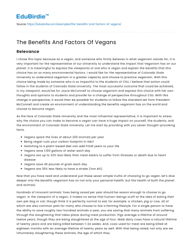 The Benefits And Factors Of Vegans
