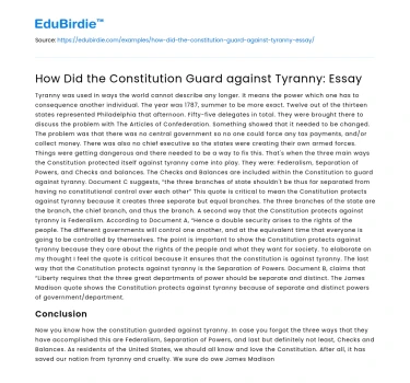 How Did the Constitution Guard against Tyranny: Essay