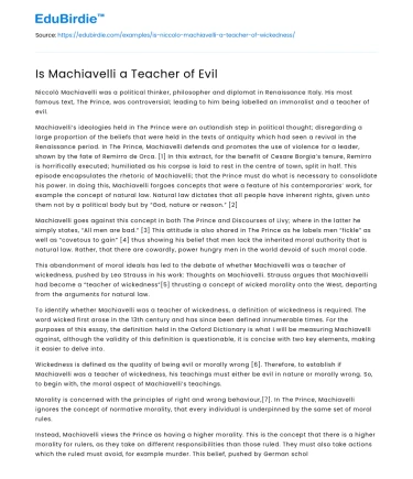 Is Machiavelli a Teacher of Evil