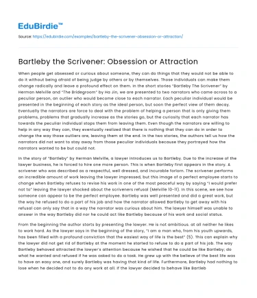 Bartleby the Scrivener: Obsession or Attraction