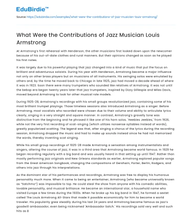 What Were the Contributions of Jazz Musician Louis Armstrong