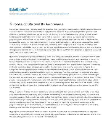 Purpose of Life and Its Awareness