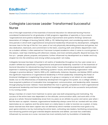 Collegiate Lacrosse Leader Transformed Successful Nurse