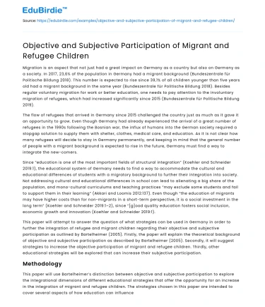Objective and Subjective Participation of Migrant and Refugee Children