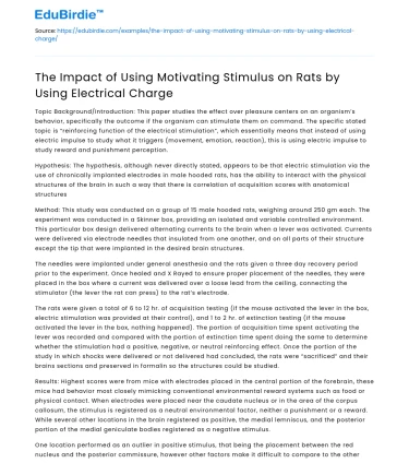 The Impact of Using Motivating Stimulus on Rats by Using Electrical Charge