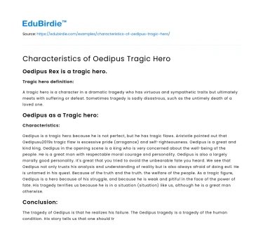 Characteristics of Oedipus Tragic Hero