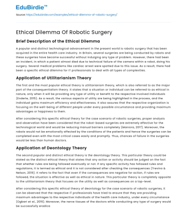 Ethical Dilemma Of Robotic Surgery