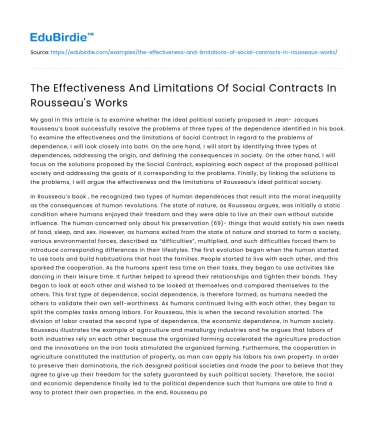 The Effectiveness And Limitations Of Social Contracts In Rousseau’s Works