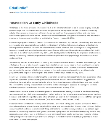 Foundation Of Early Childhood