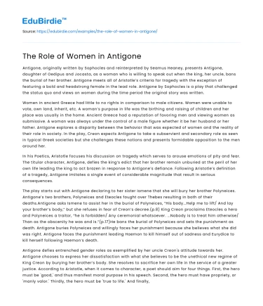 The Role of Women in Antigone