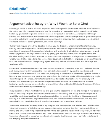 Argumentative Essay on Why I Want to Be a Chef