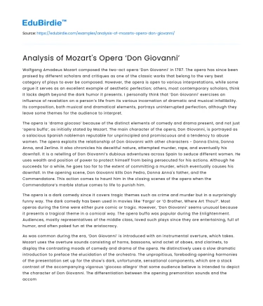 Analysis of Mozart’s Opera ‘Don Giovanni’