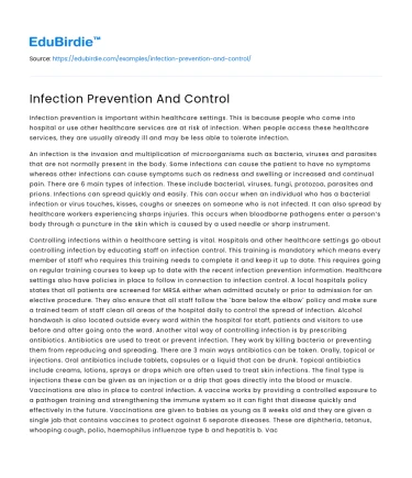 Infection Prevention And Control