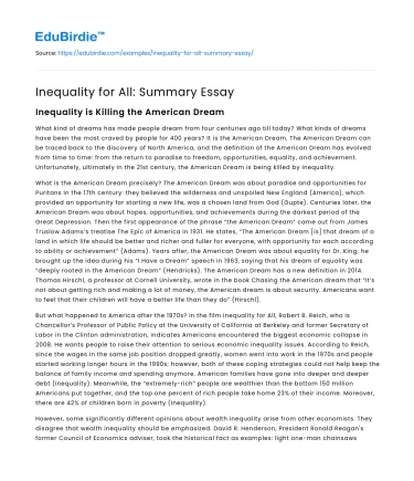 Inequality for All: Summary Essay
