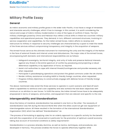 Military Profile Essay