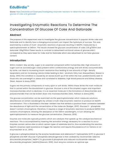 Determining Glucose Concentration in Coke and Gatorade