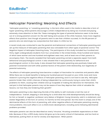 Helicopter Parenting: Meaning And Effects