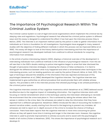 Psychological Research in Criminal Justice