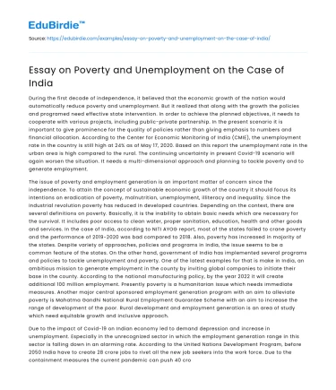 Essay on Poverty and Unemployment on the Case of India