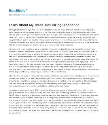 Essay about My Three-Day Hiking Experience