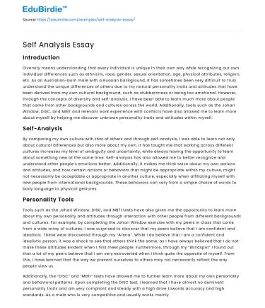 Self Analysis Essay