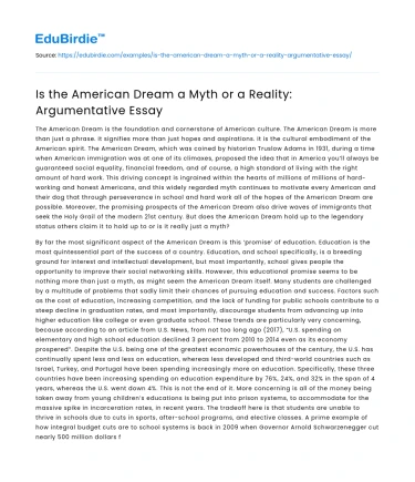 Is the American Dream a Myth or a Reality: Argumentative Essay