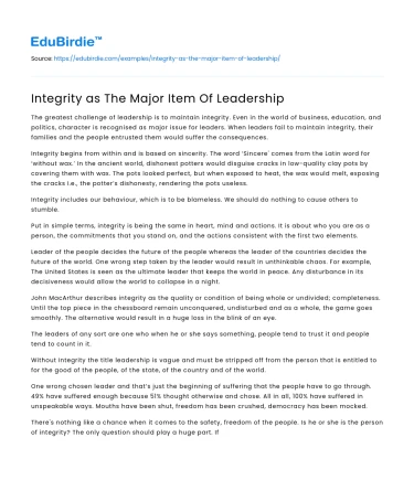 Integrity as The Major Item Of Leadership