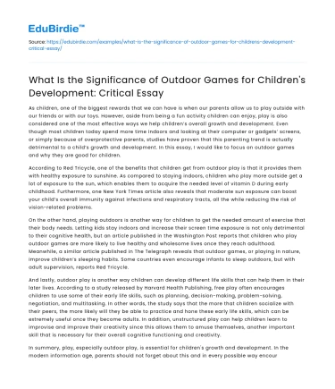 Significance of Outdoor Games for Children’s Development