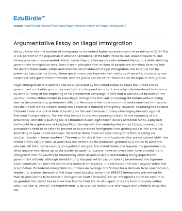 Argumentative Essay on Illegal Immigration