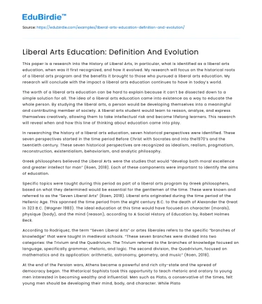 Liberal Arts Education: Definition And Evolution