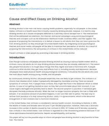 Cause and Effect Essay on Drinking Alcohol