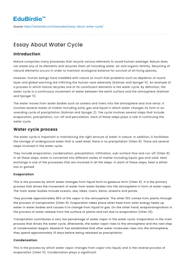 Essay About Water Cycle