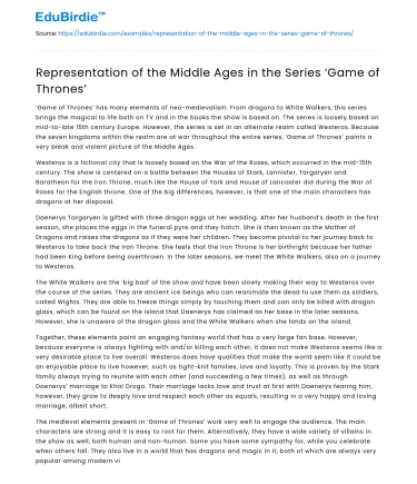 Representation of the Middle Ages in the Series ‘Game of Thrones’
