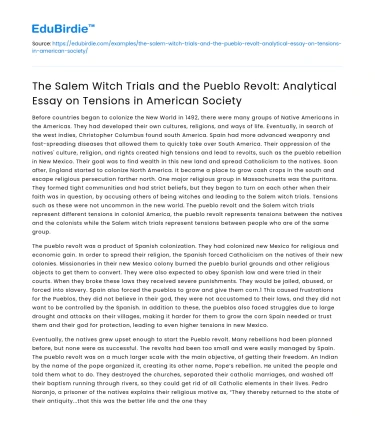 Salem Witch Trials & Pueblo Revolt: Analyzing American Society