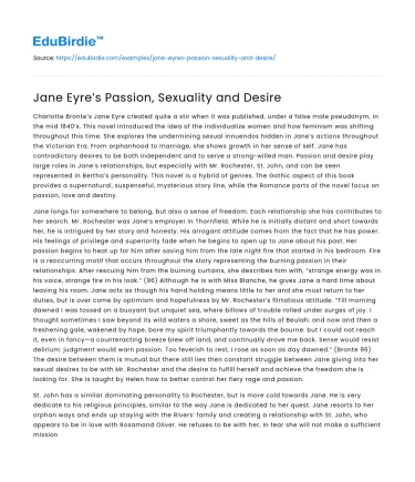 Jane Eyre’s Passion, Sexuality and Desire