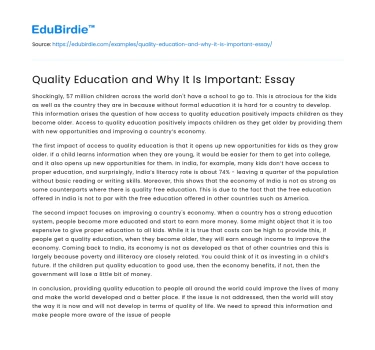 Quality Education and Why It Is Important: Essay