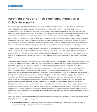 Parenting Styles and Their Significant Impact on a Child’s Personality
