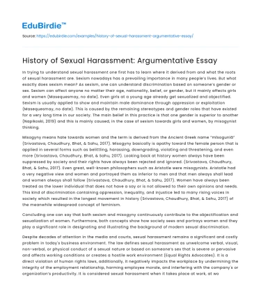 History of Sexual Harassment: Argumentative Essay
