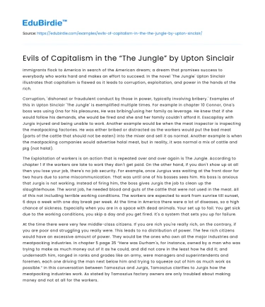 Evils of Capitalism in the “The Jungle” by Upton Sinclair