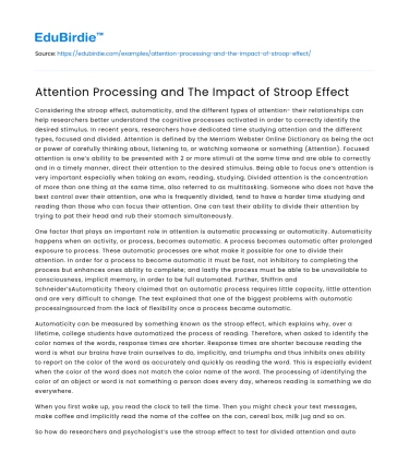 Attention Processing and The Impact of Stroop Effect