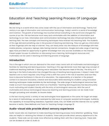Education And Teaching Learning Process Of Language