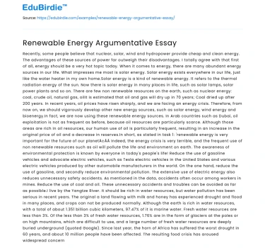 Renewable Energy Argumentative Essay