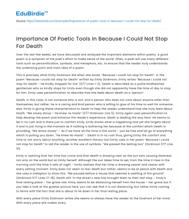 Importance Of Poetic Tools In Because I Could Not Stop For Death