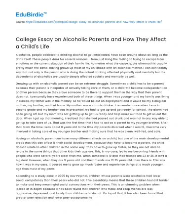 College Essay on Alcoholic Parents and How They Affect a Child’s Life