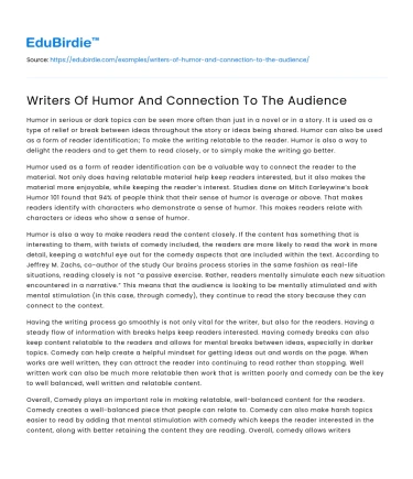 Writers Of Humor And Connection To The Audience
