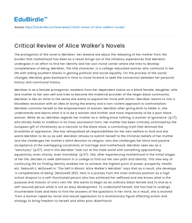 Critical Review of Alice Walker’s Novels