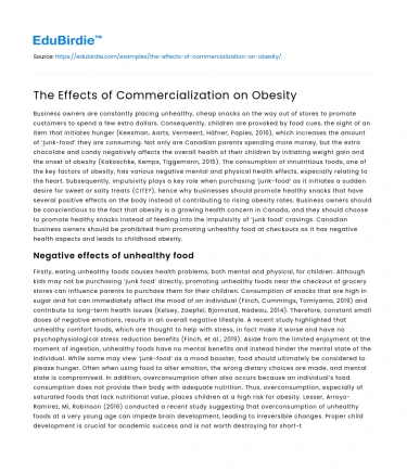 The Effects of Commercialization on Obesity