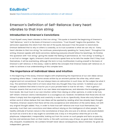 Emerson: Every heart vibrates to self-reliance