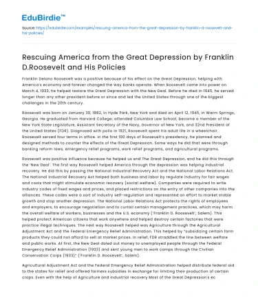 FDR and Policies: Rescuing America from the Great Depression