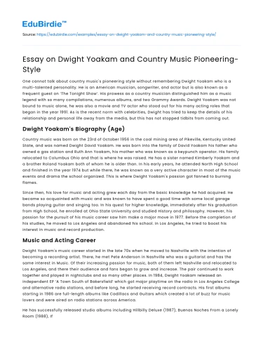 Essay on Dwight Yoakam and Country Music Pioneering-Style